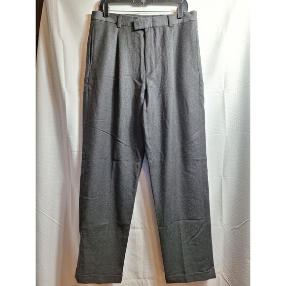 EDDIE BAUER Wool Trouser Pant Sz 33x32 Gray Preppy Classic Pleated Front Cuffed - Picture 1 of 5